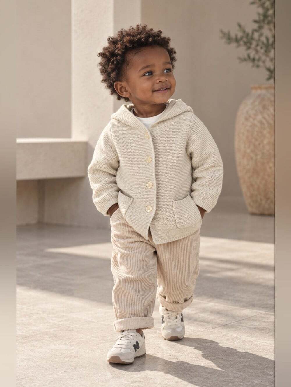 Baby Gap Cream Cotton Knit Hooded Cardigan 18-24M Bear Ears